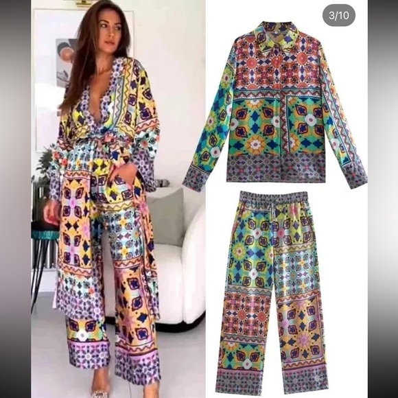 ZARA PRINTED BELTED KIMONO - Picture 8 of 11